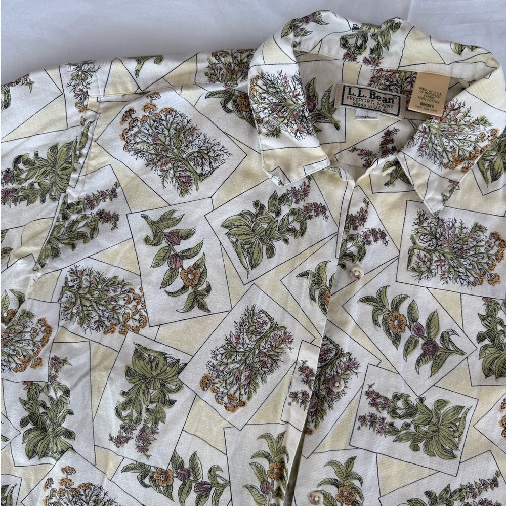 RARE L.L. Bean Vintage Long Sleeve‎ Flower Seed Button Up Shirt Women’s 12 L/XL